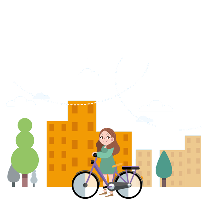 dessin femme à vélo dans un ville